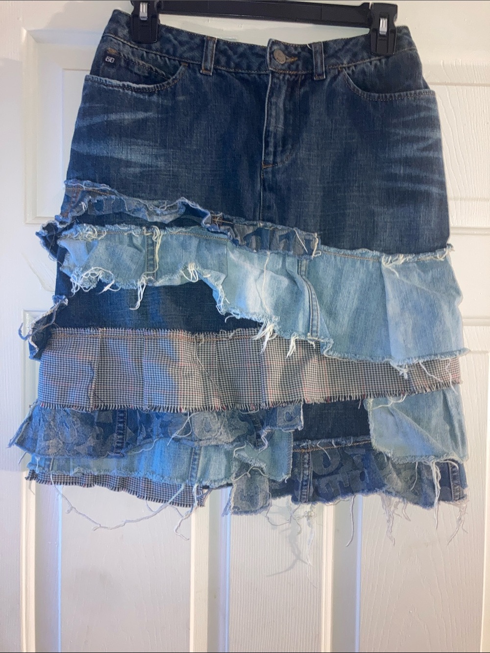 Miss Sixty Patchwork Ruffle Denim Skirt - Blue